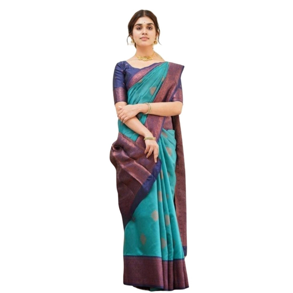 Women's Silk Printed Saree With Unstitched Blouse 5.5Mtr (Rama)