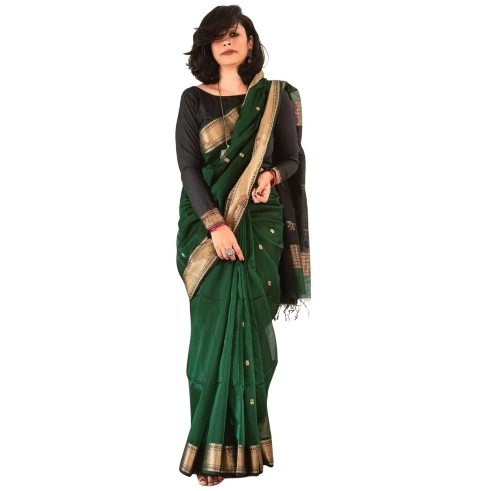Women's Silk Printed Saree With Unstitched Blouse 5.5Mtr (Dark Green)