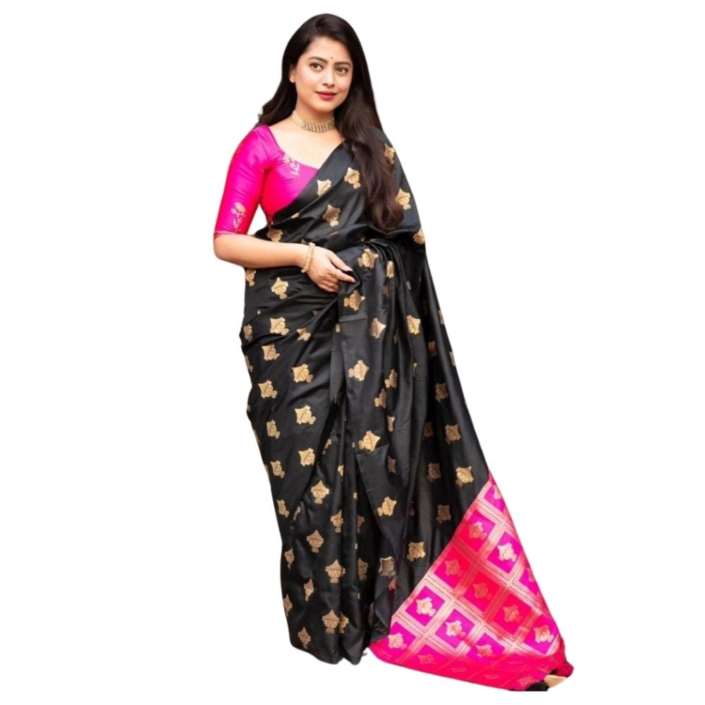 Women's Silk Printed Saree With Unstitched Blouse 5.5Mtr (Pink)