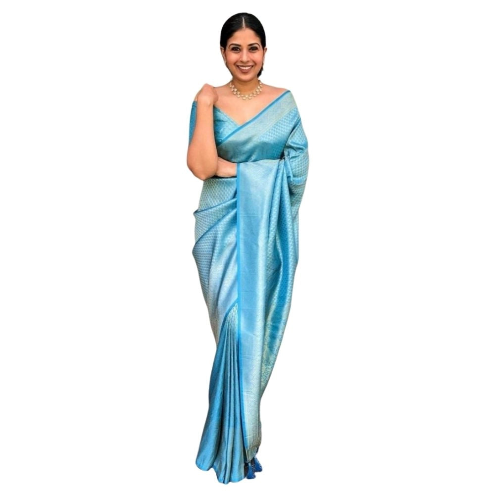Women's Silk Printed Saree With Unstitched Blouse 5.5Mtr (Sky Blue)