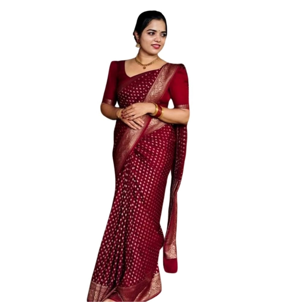 Women's Silk Printed Saree With Unstitched Blouse 5.5Mtr (Maroon)