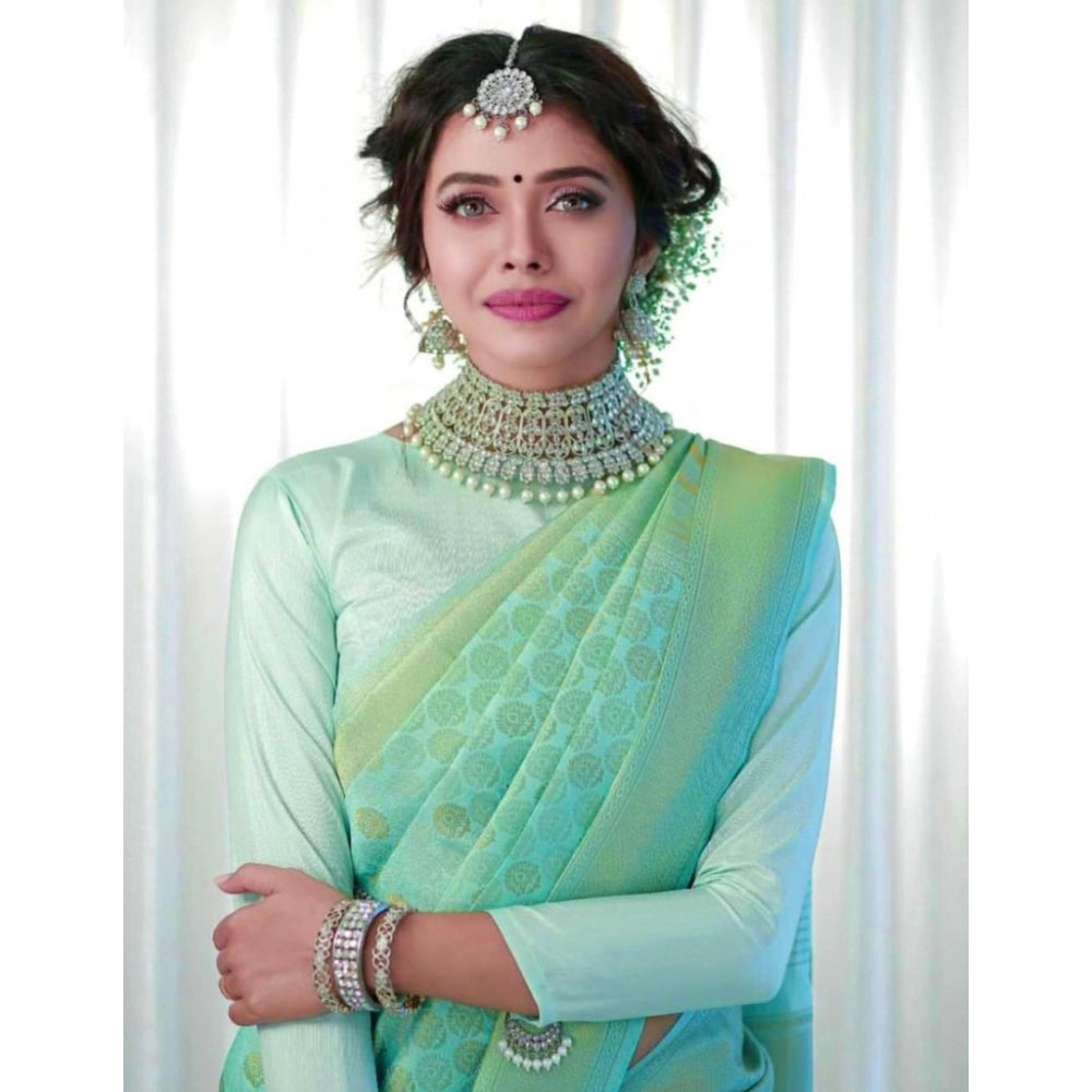 Women's Soft Lichi Silk Printed Saree With Unstitched Blouse 5.5Mtr (Light Green)