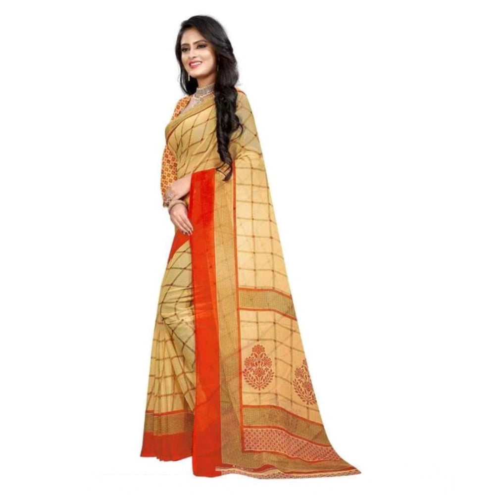Women's Georgette Printed Saree With Unstitched Blouse 5.5Mtr (Orange)