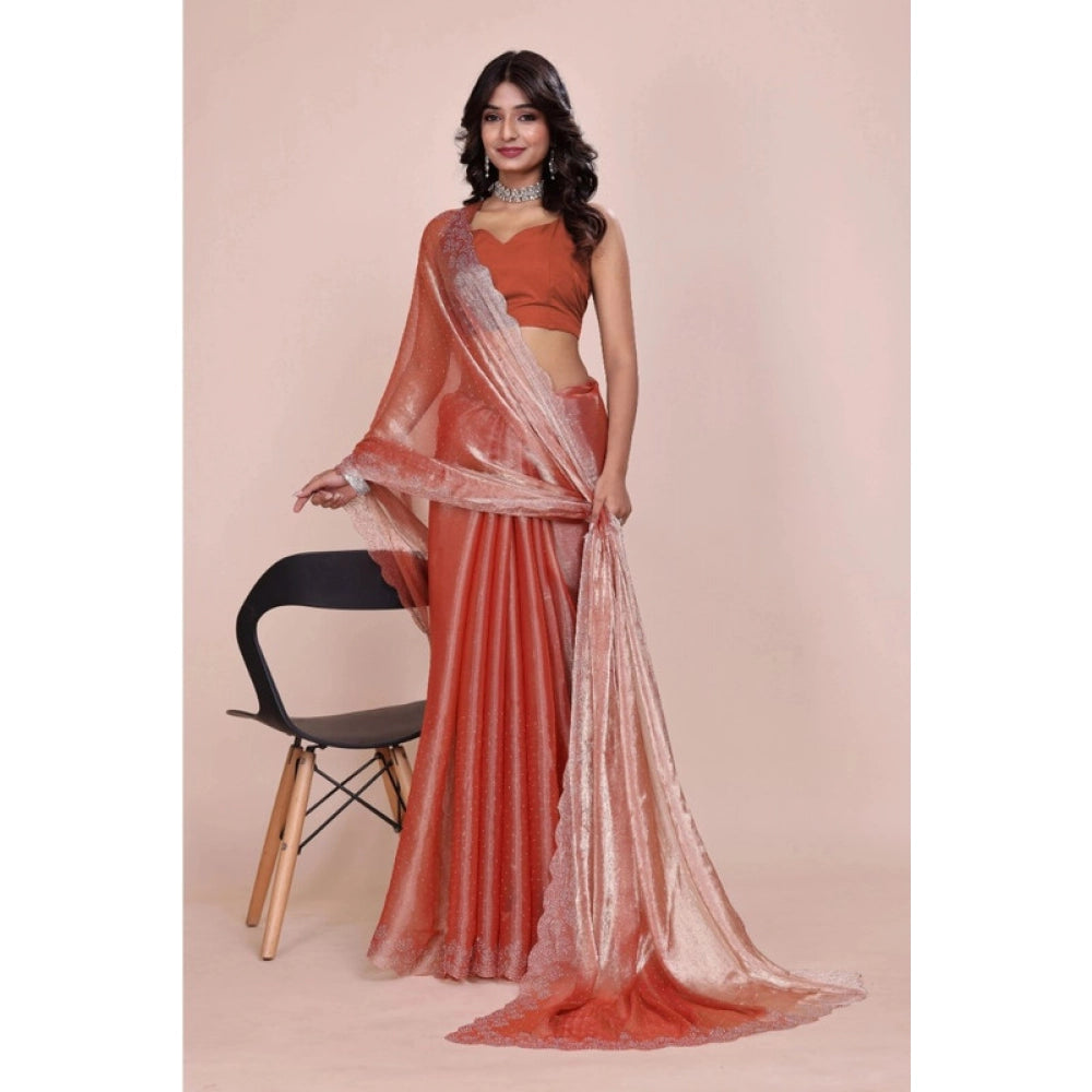 Women's Jimmy choo Embellished Bollywood Saree With Unstitched Blouse 5.5Mtr (Orange)