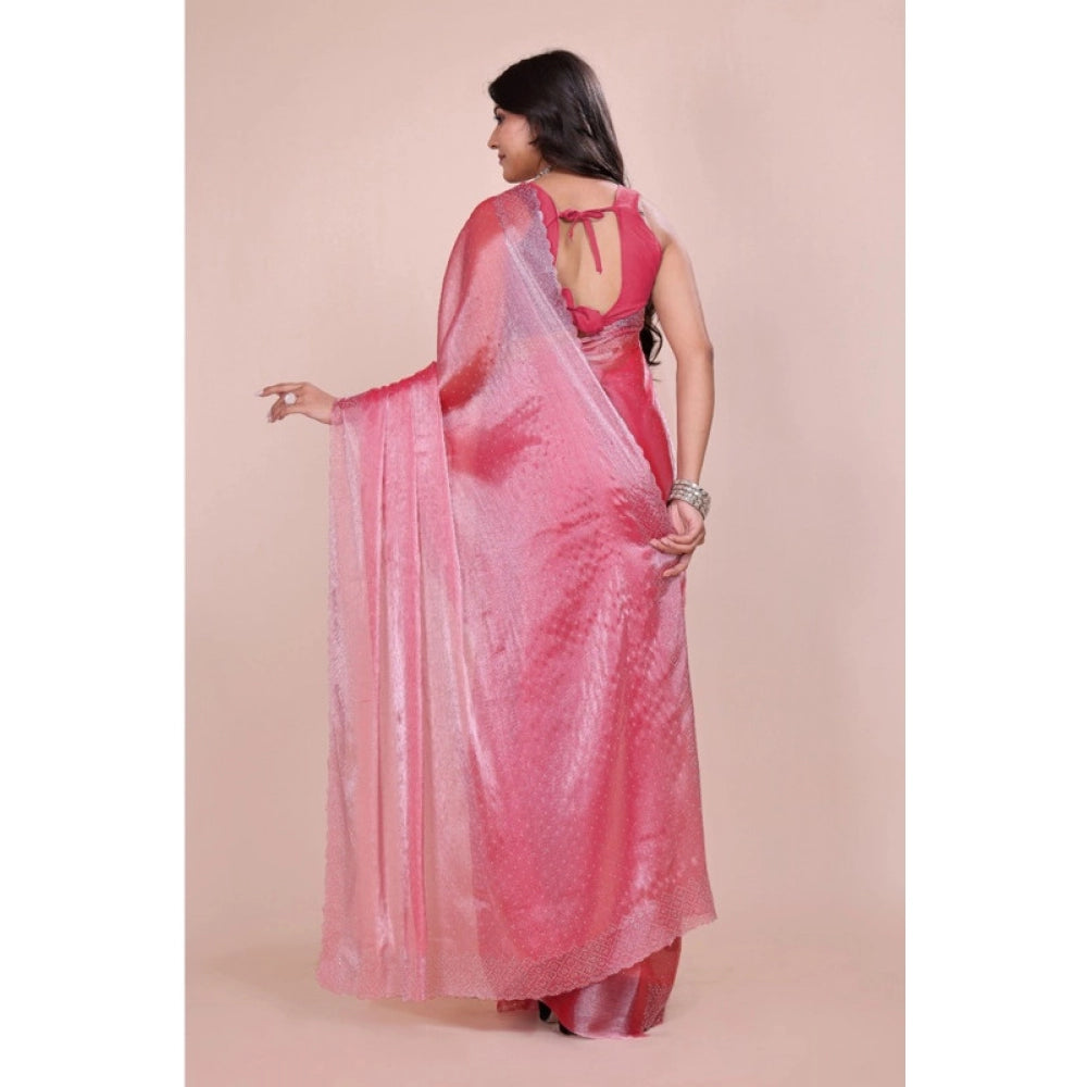Women's Jimmy choo Embellished Bollywood Saree With Unstitched Blouse 5.5Mtr (Pink)