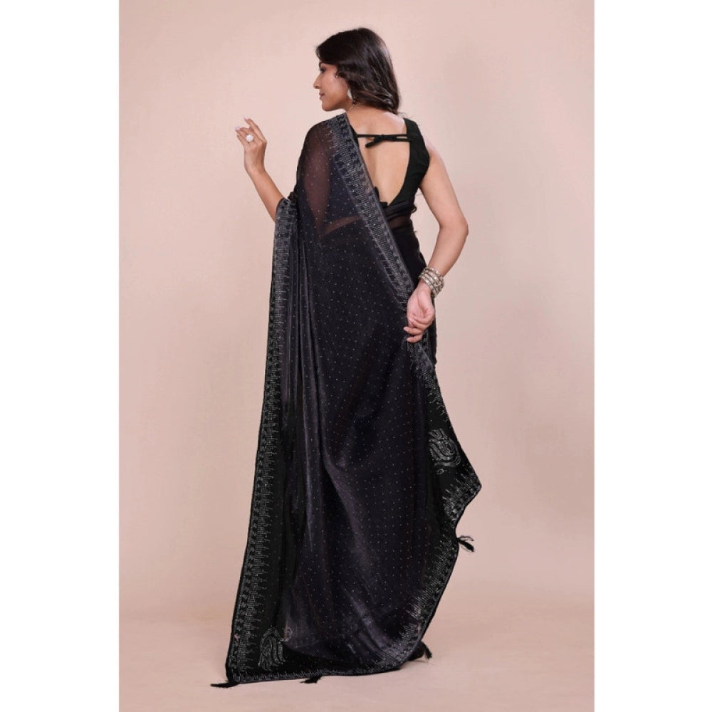 Women's Jimmy choo Embellished Bollywood Saree With Unstitched Blouse 5.5Mtr (Black)