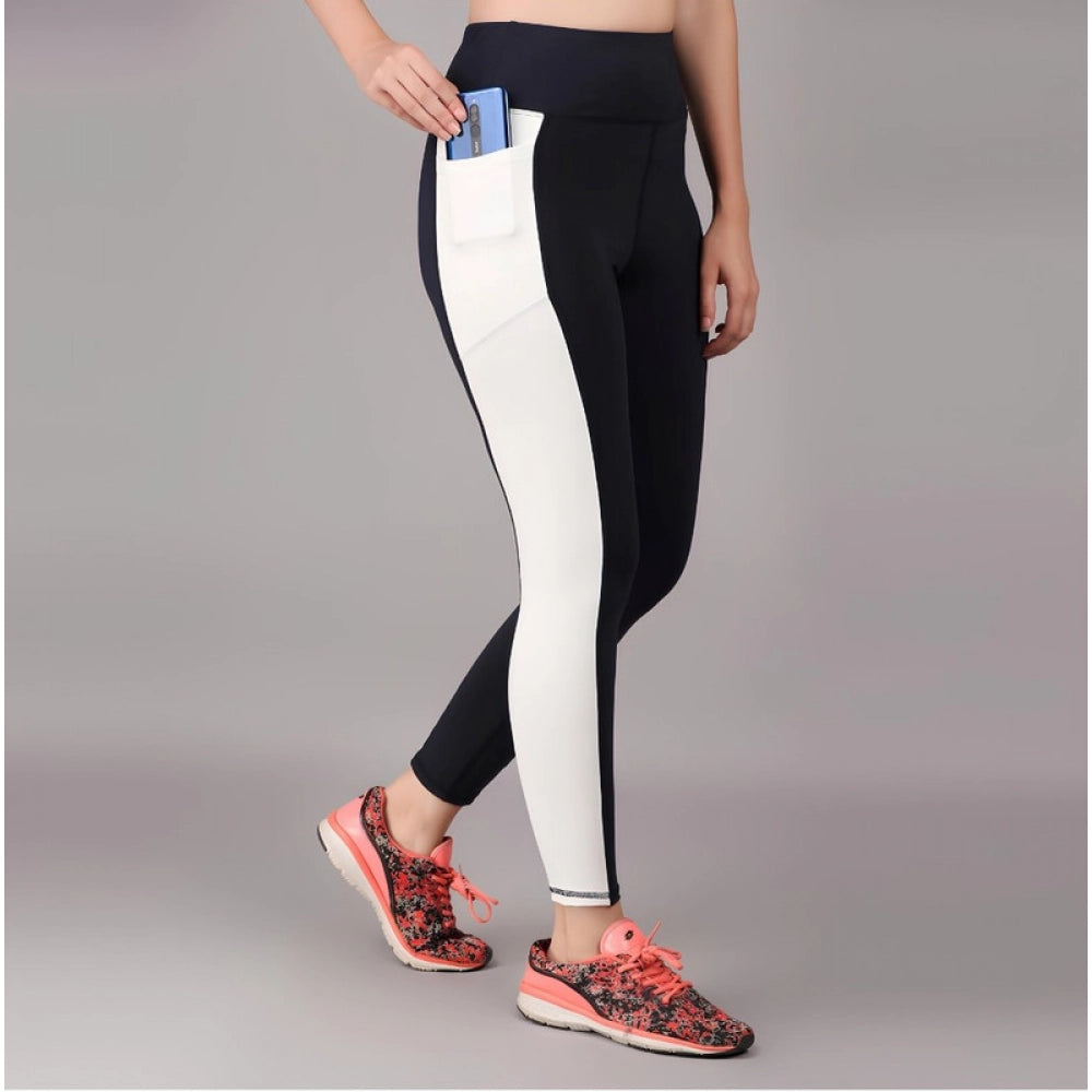 Generic Women's Polyester Solid Ankle length High Waisted Tights (Navy Blue)