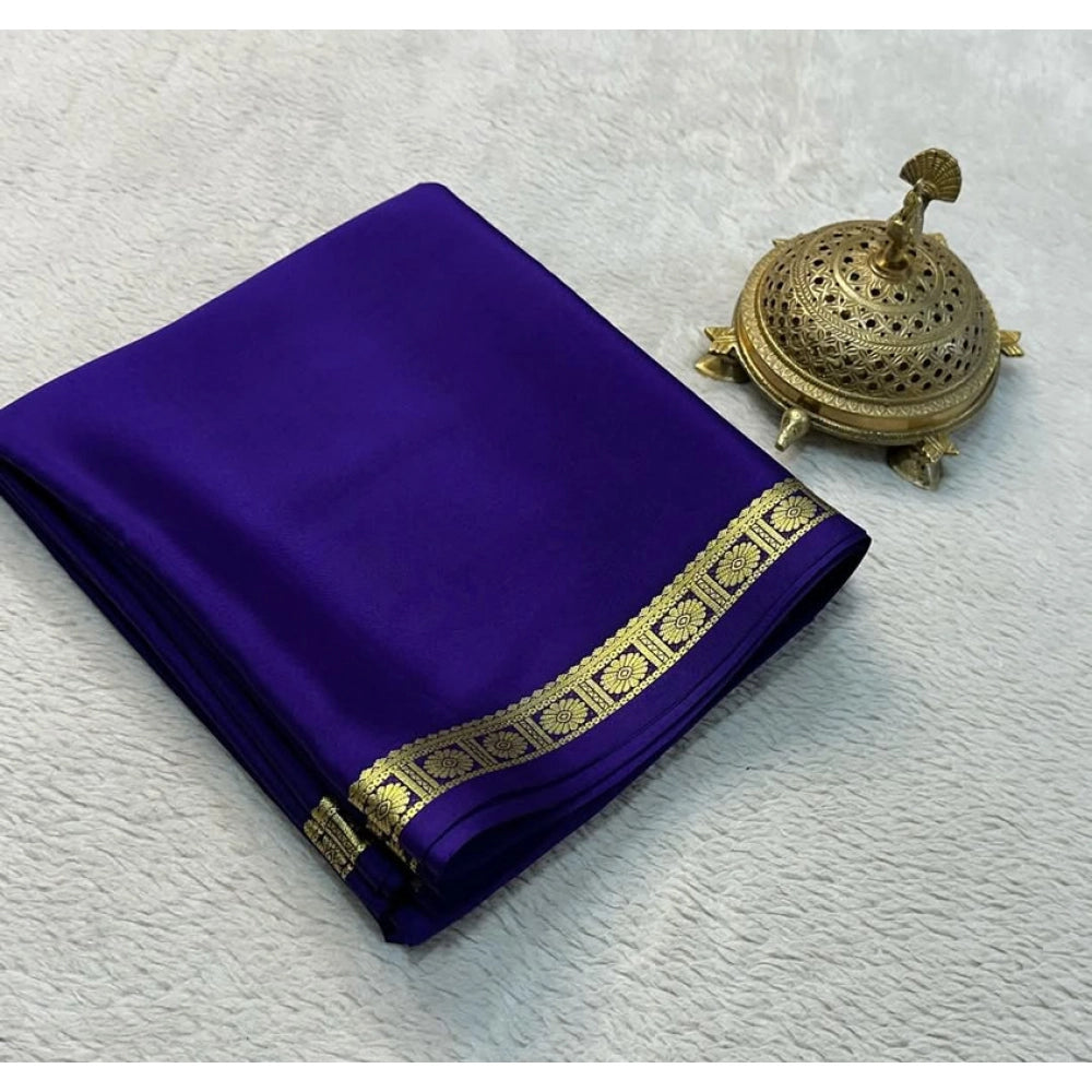Women's Crepe Chit Pallu Solid Saree With Unstitched Blouse 5.5Mtr (Dark Purple)