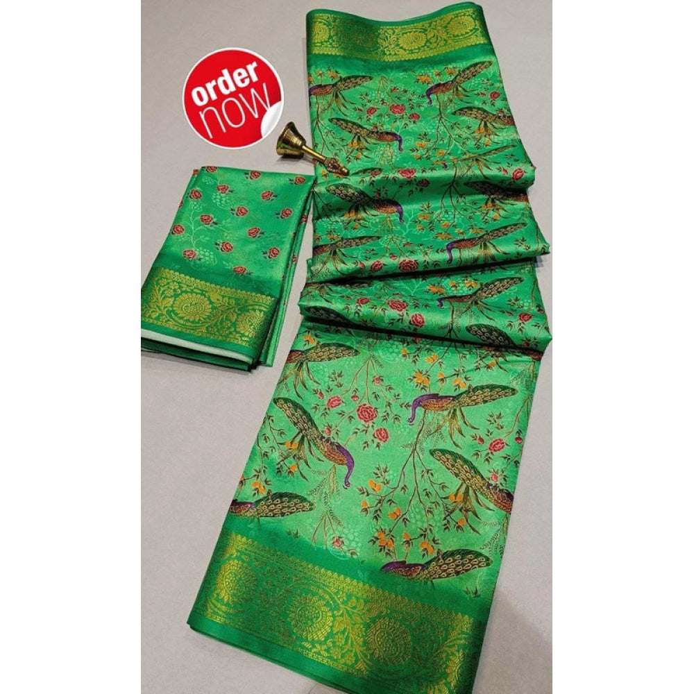 Women's Digital Dolla Silk Printed Saree With Unstitched Blouse 5.5Mtr (Green)