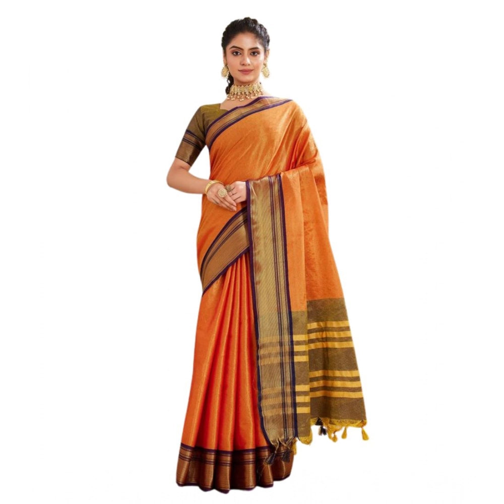 Women's Silk Blended Jaquard Woven Saree With Unstitched Blouse 5.5Mtr (Orange)