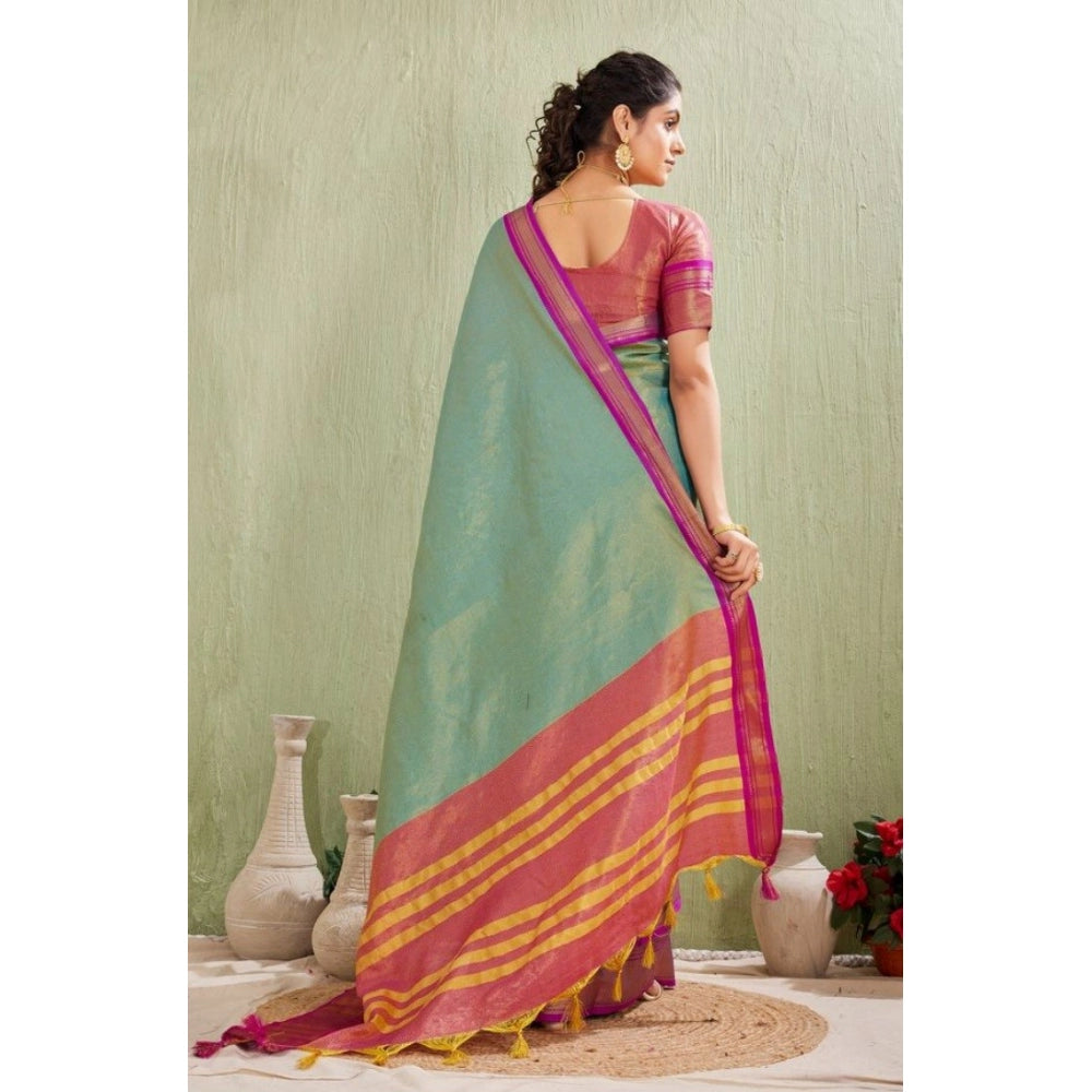 Women's Silk Blended Jaquard Woven Saree With Unstitched Blouse 5.5Mtr (Light Green)