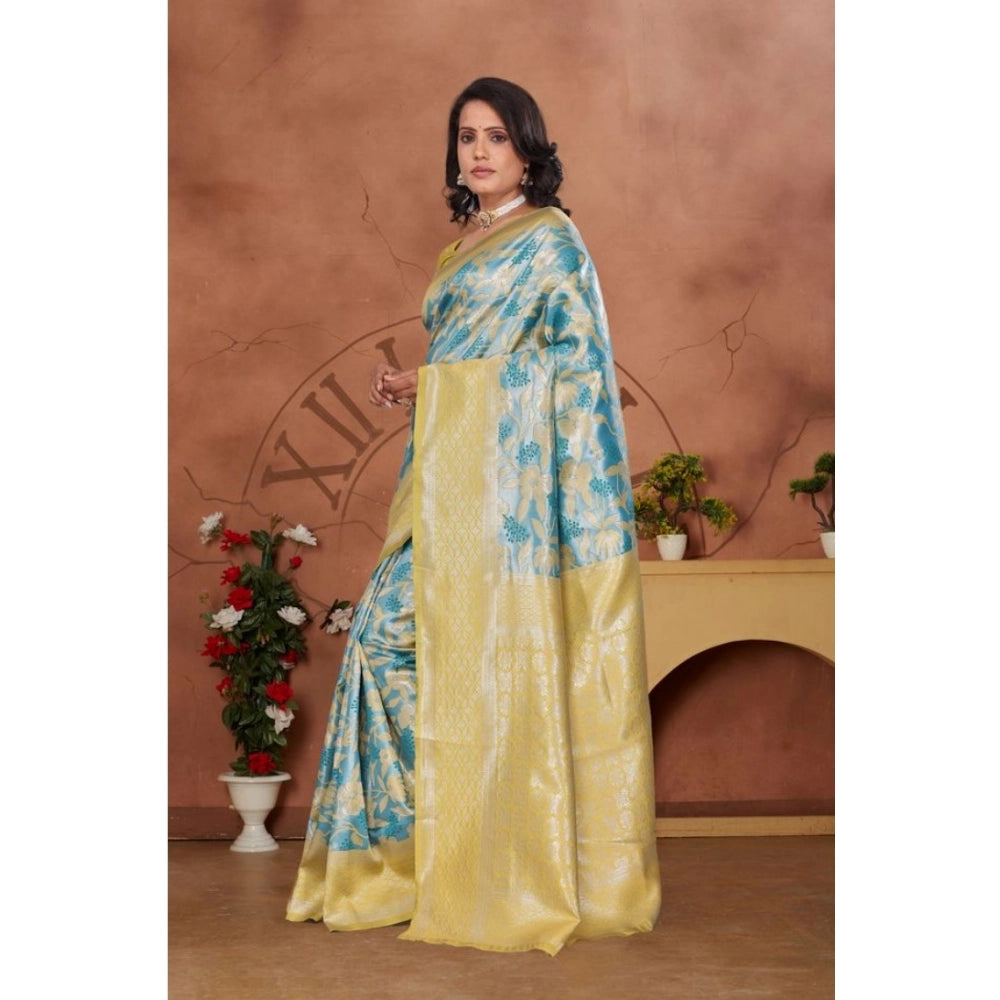 Women's Banarasi Silk Jaquard Woven Saree With Unstitched Blouse 5.5Mtr (Yellow)