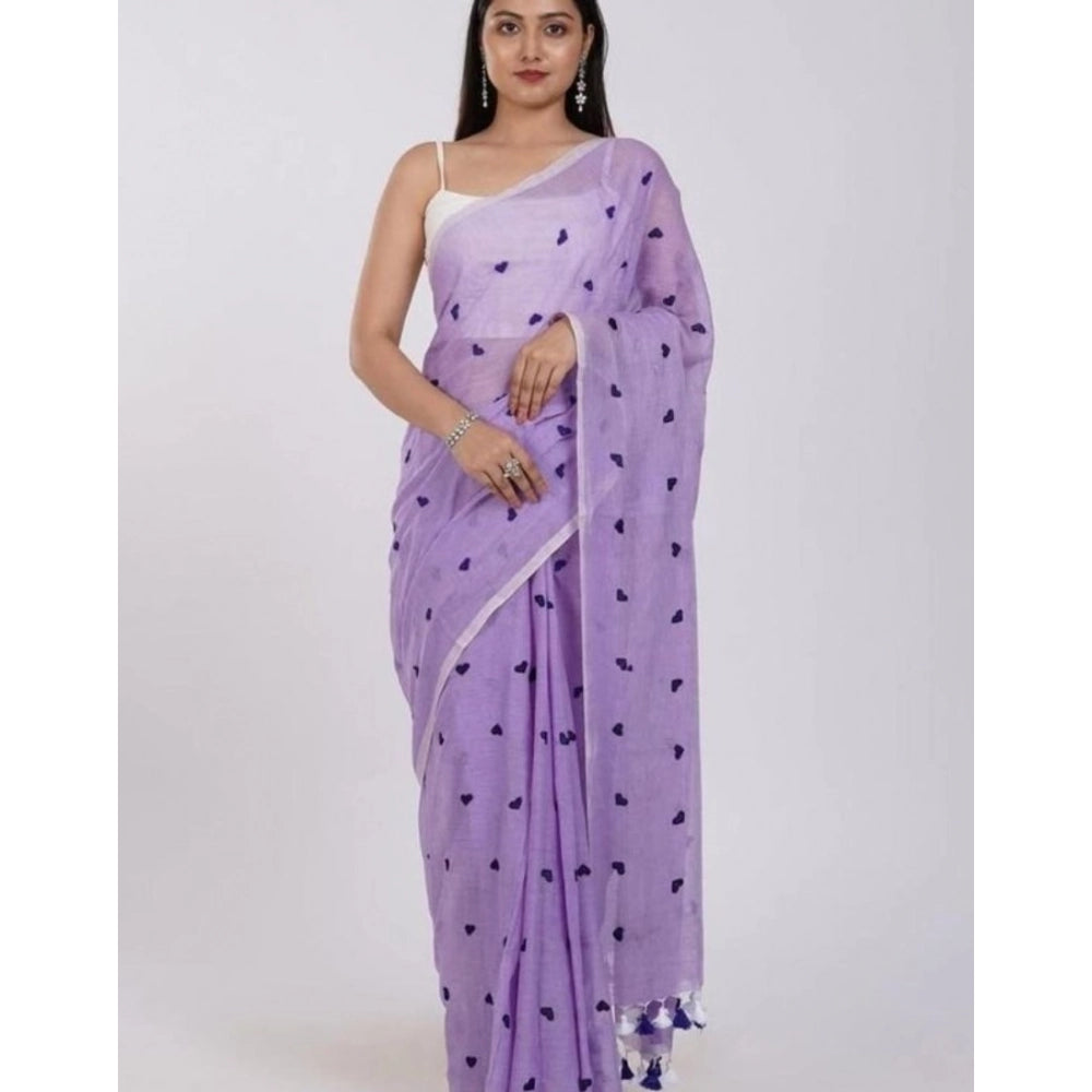 Women's Linen Printed Saree With Unstitched Blouse 5.5Mtr (Purple)