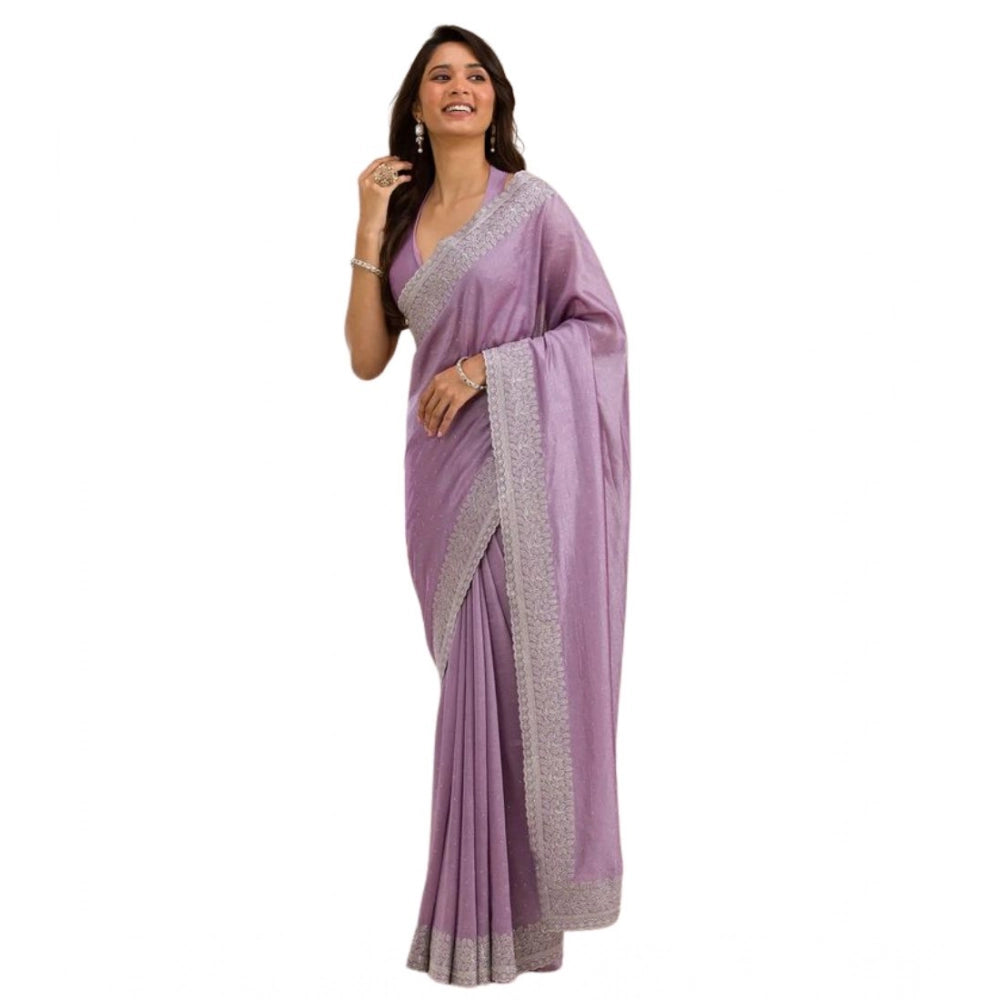 Women's Silk Embroidred Saree With Unstitched Blouse 5.5Mtr (Purple)