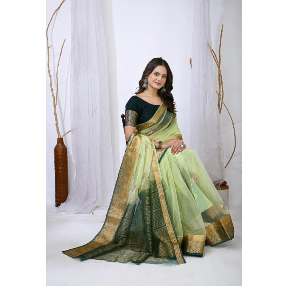 Women's Organza jacquard Embellished Saree With Unstitched Blouse 5.5Mtr (Light Green)