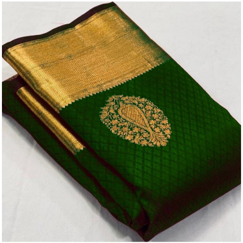 Women's Soft Lichi Silk Printed Saree With Unstitched Blouse 5.5Mtr (Green)