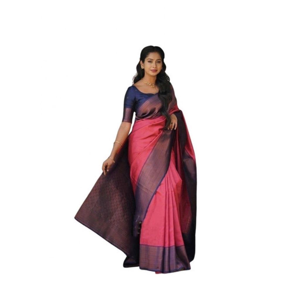 Women's Soft Lichi Silk Printed Saree With Unstitched Blouse 5.5Mtr (Red)