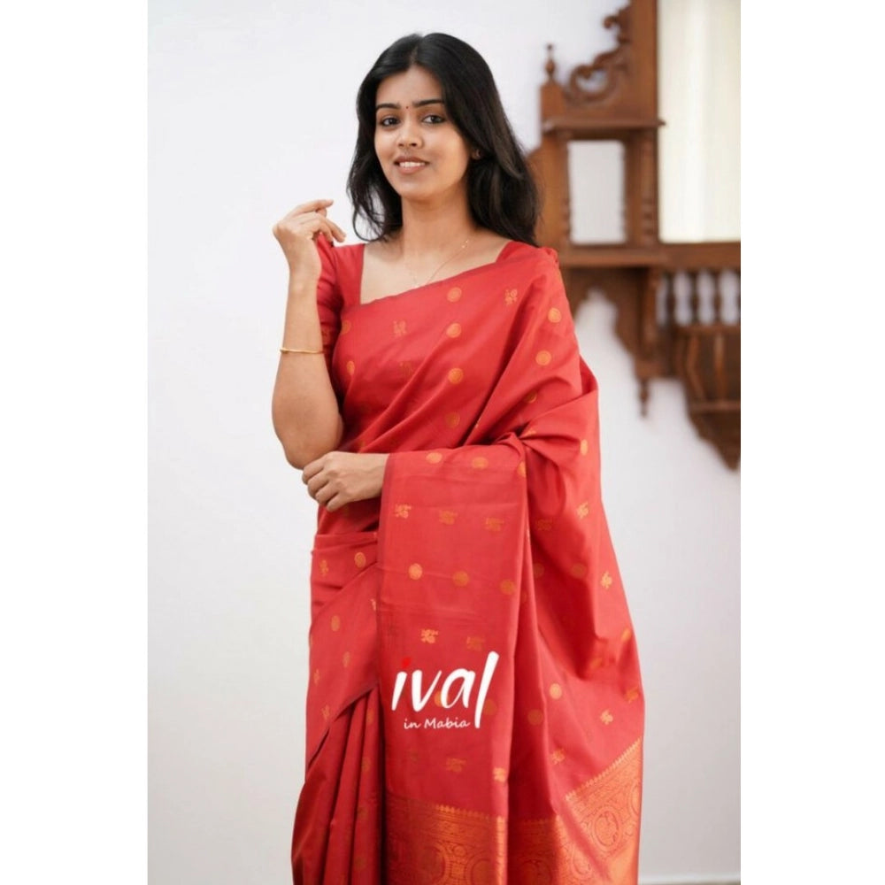 Women's Soft Lichi Silk Printed Saree With Unstitched Blouse 5.5Mtr (Red)