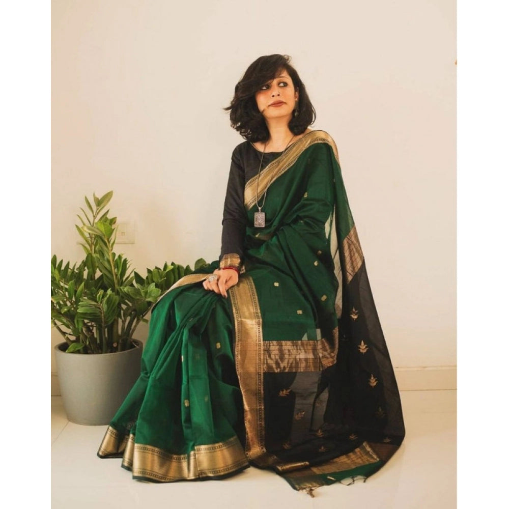 Women's Soft Lichi Silk Printed Saree With Unstitched Blouse 5.5Mtr (Green)