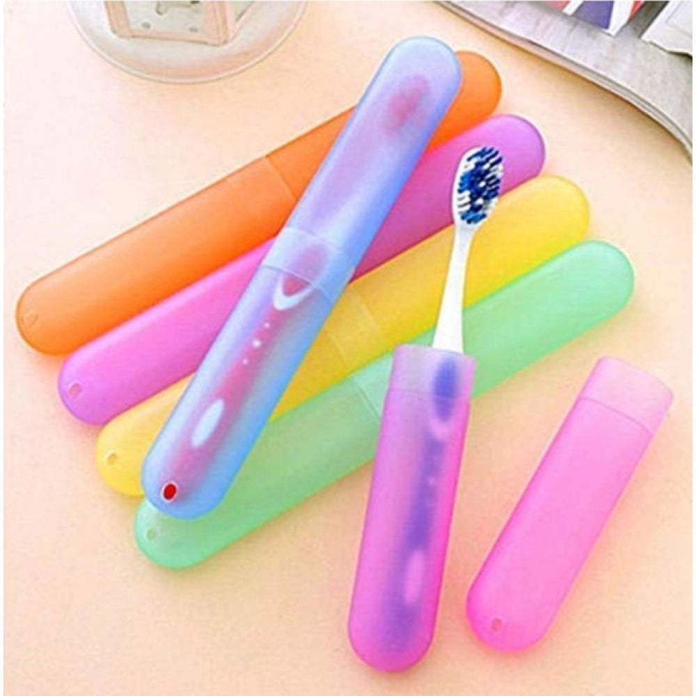 Pack of 4_Plastic Toothbrush Holder Travel 4-PieceS SeT Tube Cases (Color: Assorted )