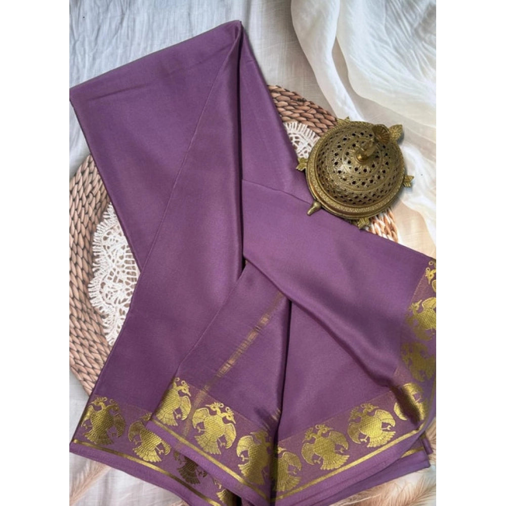 Women's Crepe Chit Pallu Solid Saree With Unstitched Blouse 5.5Mtr (Lavender)