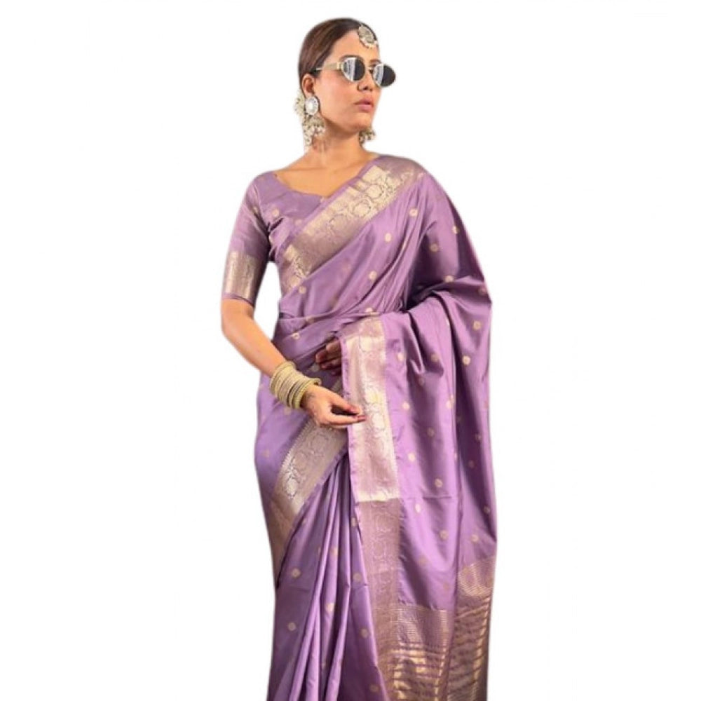 Women's Satin Printed Saree With Unstitched Blouse 5.5Mtr (Purple)