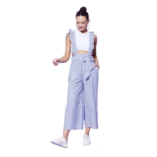 Generic Women's Cotton Pinafore Shoulder Straps Jumpsuit (Light Blue)