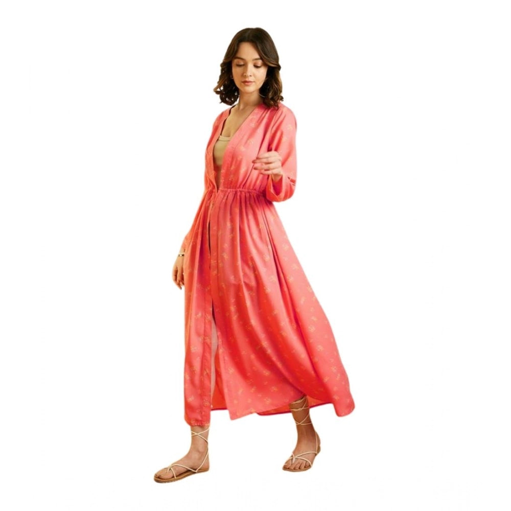 Generic Women's Polyester Floral Long Sleeves Shrug (Pink)
