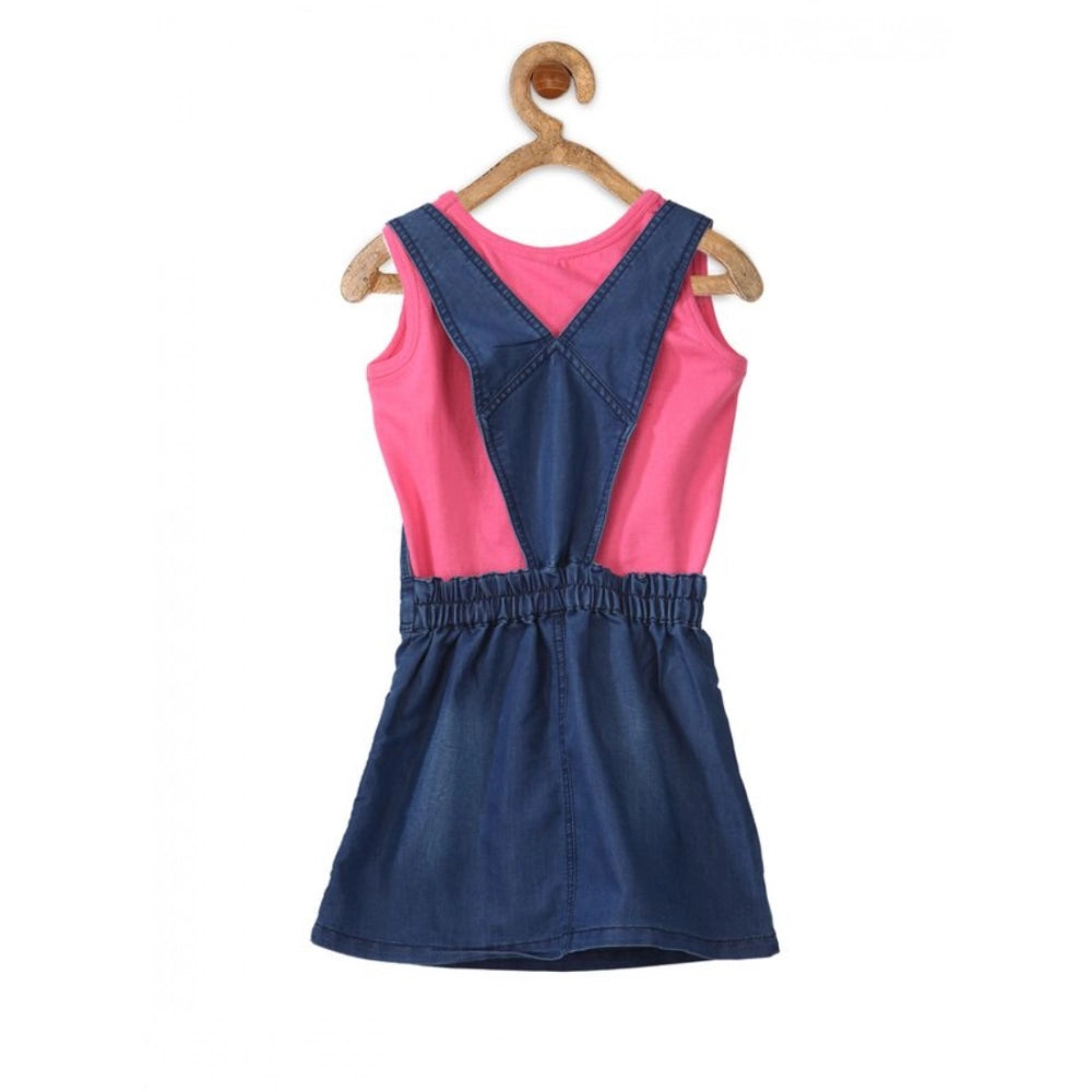 Generic Girl's Denim &amp; Cotton Bow Sleeveless Dungaree (Pink)