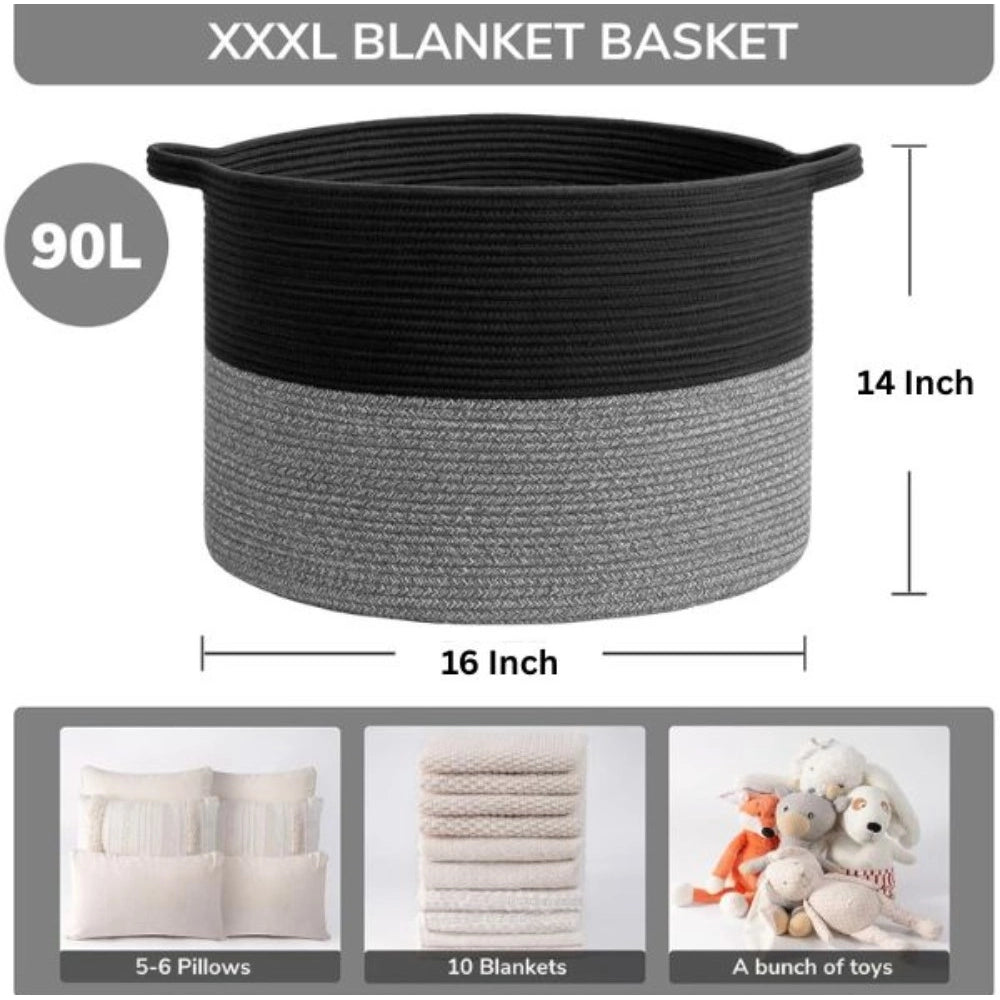 Generic Cotton Pack Of_1 16x14 Inch Storage Basket For Clothes With Out Lid (Black-Black-Kidi)