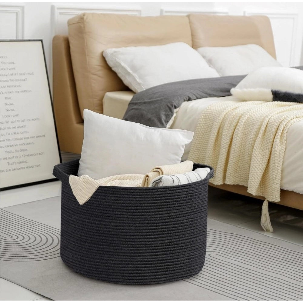 Generic Cotton Pack Of_1 14x12 Inch Storage Basket For Clothes With Out Lid (Black)