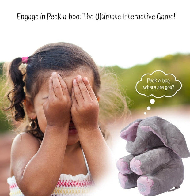 Wool Peek-a-Boo Musical Elephant Plush Toy (Grey-Pink)