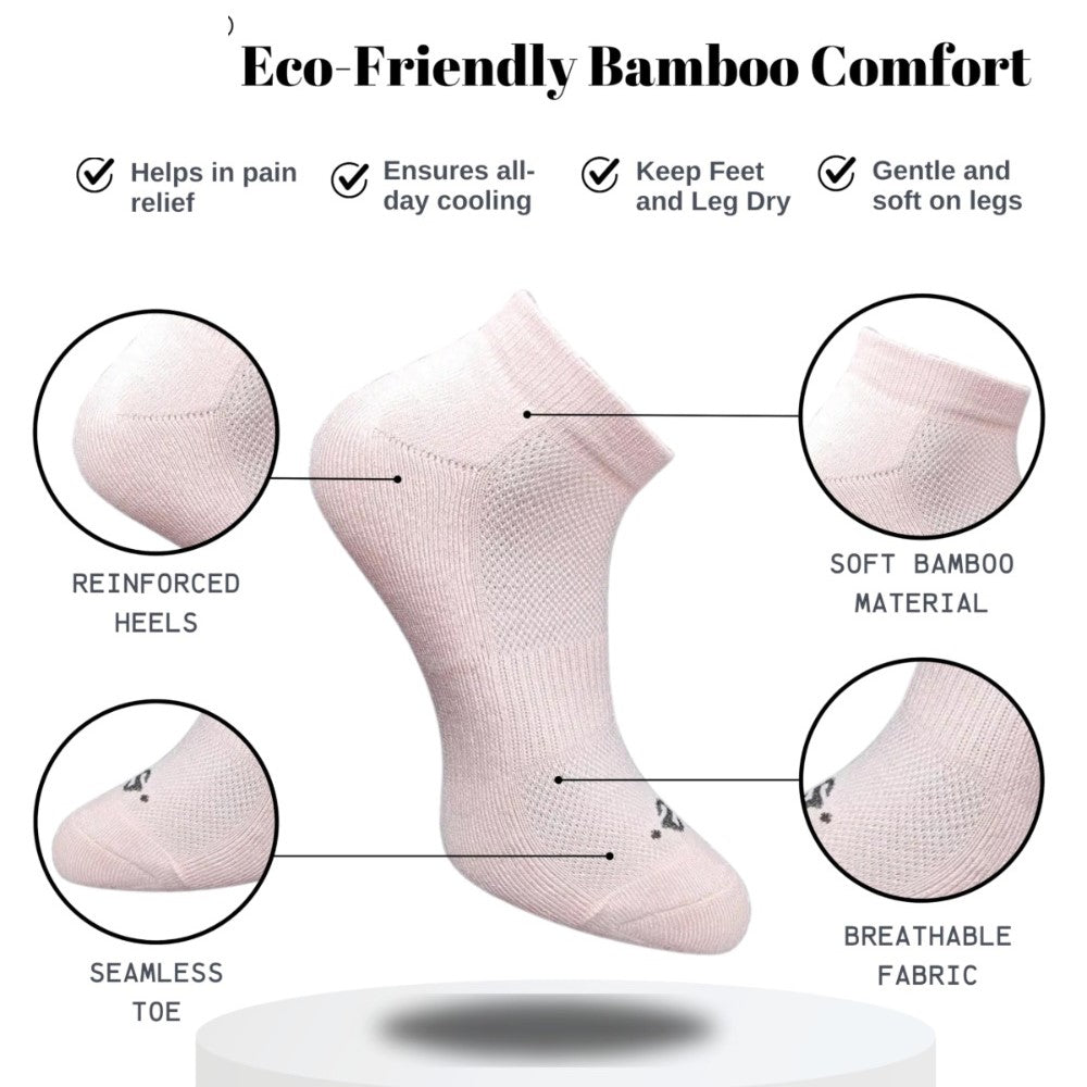 Pack of 3 Unisex Bamboo Blend Solid Low Cut Socks (Sky Blue, Light Peach)
