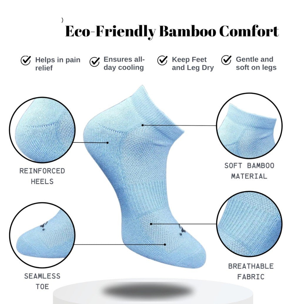 Pack of 3 Unisex Bamboo Blend Solid Low Cut Socks (Light Peach, Sky Blue)