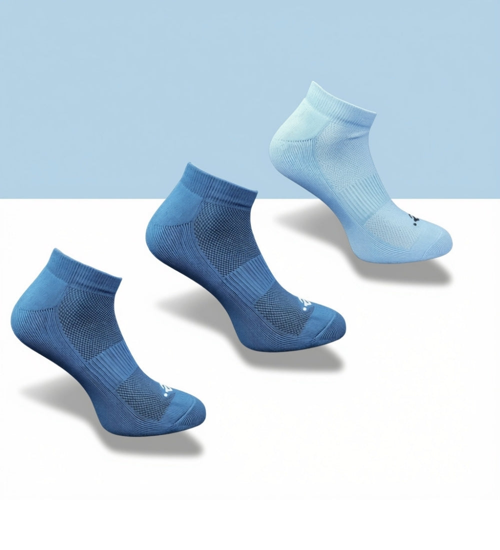 Pack of 3 Unisex Bamboo Blend Solid Low Cut Socks (Navy Blue, Sky Blue)