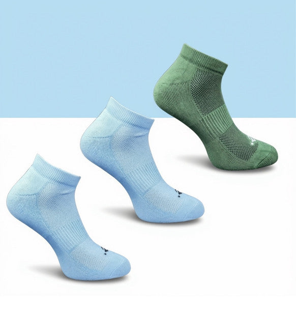 Pack of 3 Unisex Bamboo Blend Solid Low Cut Socks (Sky Blue, Olive)