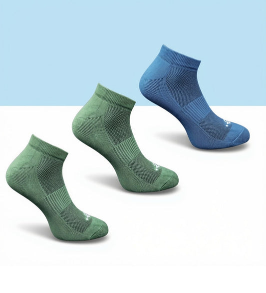 Pack of 3 Unisex Bamboo Blend Solid Low Cut Socks (Olive, Navy Blue)