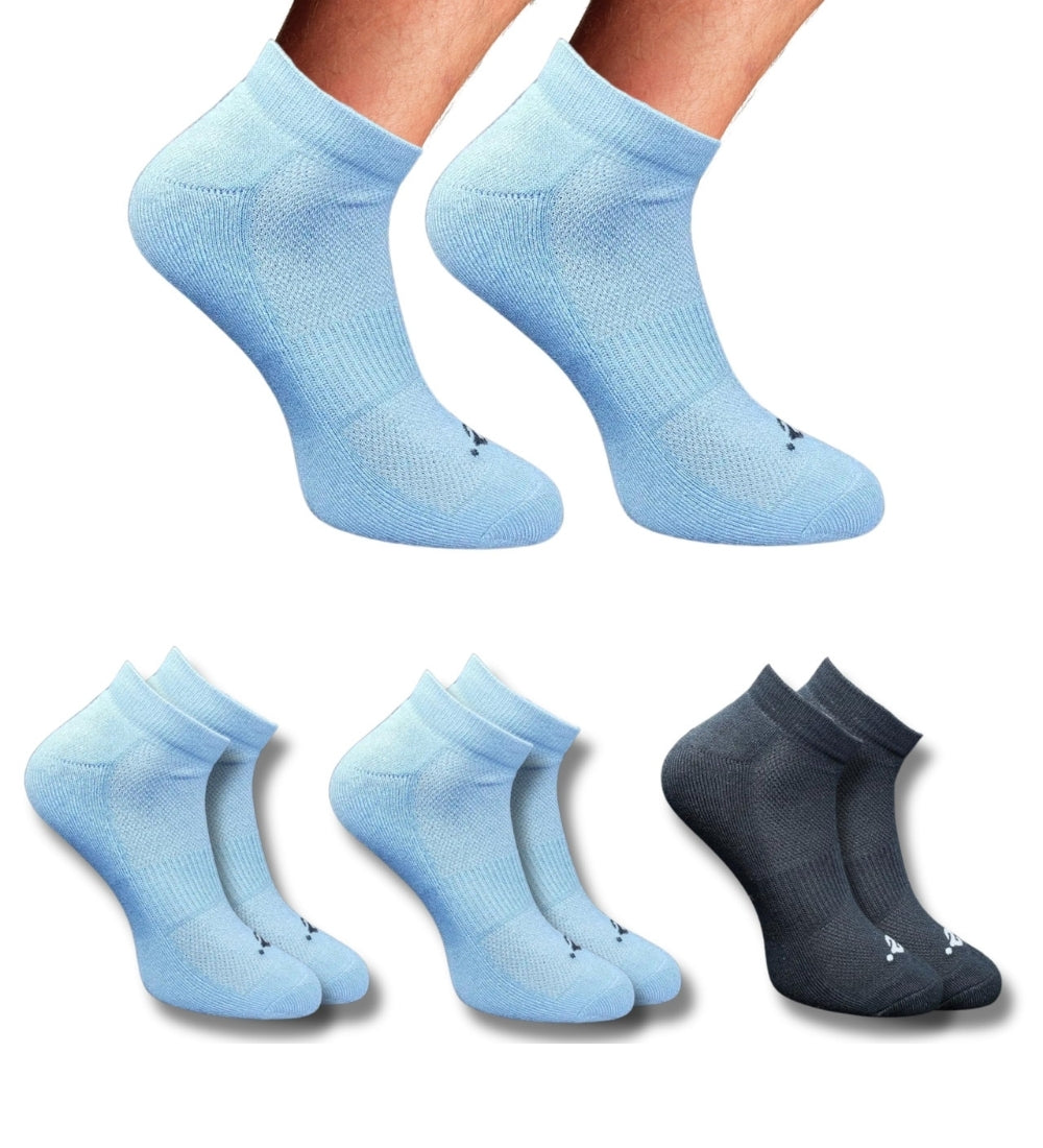 Pack of 3 Unisex Bamboo Blend Solid Low Cut Socks (Sky Blue, Black)
