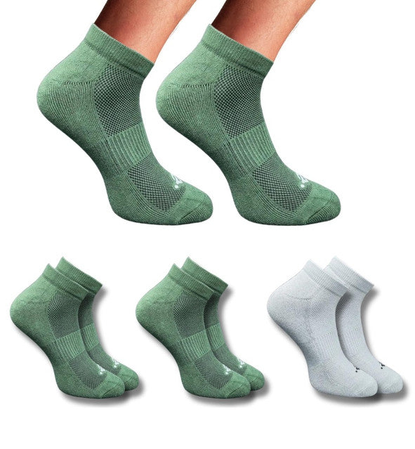 Pack of 3 Unisex Bamboo Blend Solid Low Cut Socks (Olive, Light Grey)