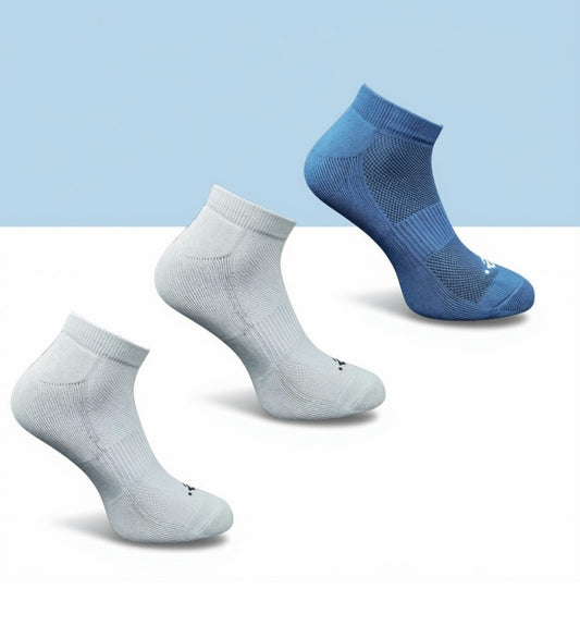 Pack of 3 Unisex Bamboo Blend Solid Low Cut Socks (Light Grey, Navy Blue)