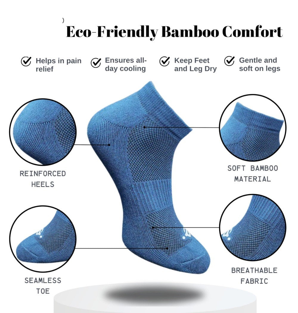 Pack of 3 Unisex Bamboo Blend Solid Low Cut Socks (Light Grey, Navy Blue)